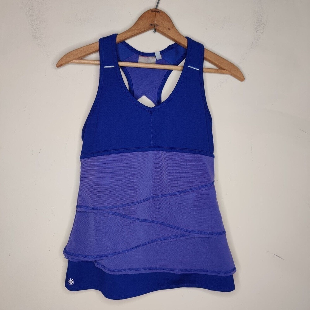 Athleta‎ Tank Top Shelf Bra Tiered Layered Mesh Racerback